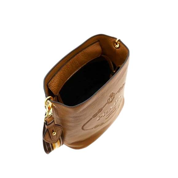 Prada Vitello Phenix Bucket Crossbody Bag Caramel Brown Web - Picture 7 of 7